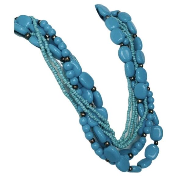 Womens Blue Simulated Turquoise Southwestern Beaded Vintage Boho Necklace - Picture 4 of 9